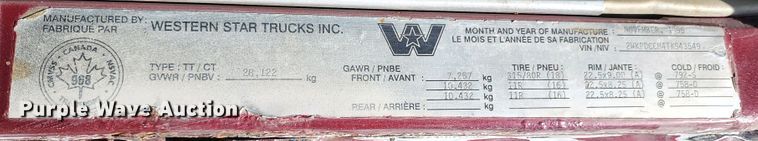 image for item KC9497 1996 Western Star 4964S  vacuum truck