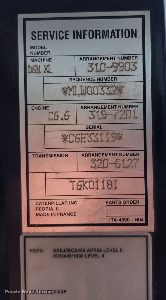 image for item KC9499 2011 Caterpillar D6N XL  dozer