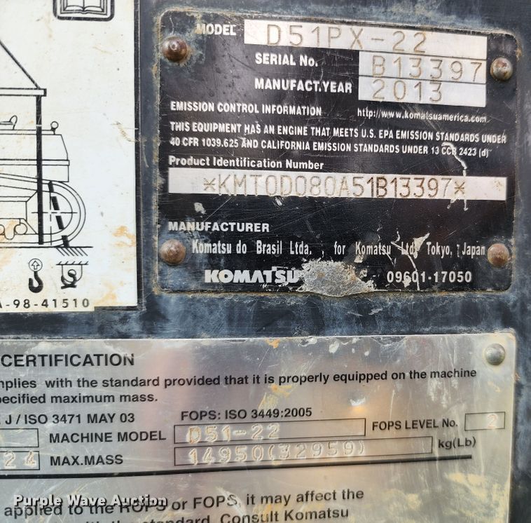 image for item KF9065 2013 Komatsu D51PX-22  dozer