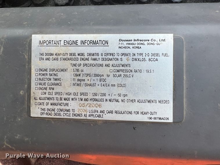 image for item KN9517 2005 Daewoo SOLAR 255LCV  excavator