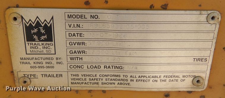 image for item KS9951 1986 Trail King OLB-339  live bottom trailer