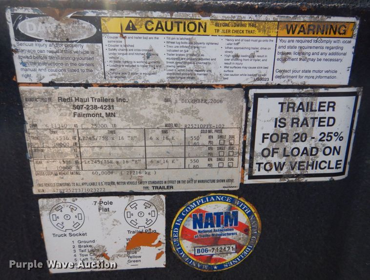 image for item MF9063 2007 Redi Haul R25210  equipment trailer