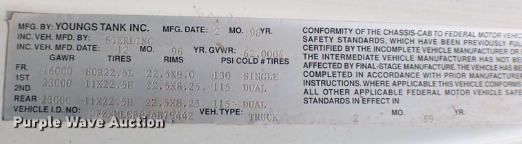 image for item MF9342 1999 Sterling LT3  vacuum truck