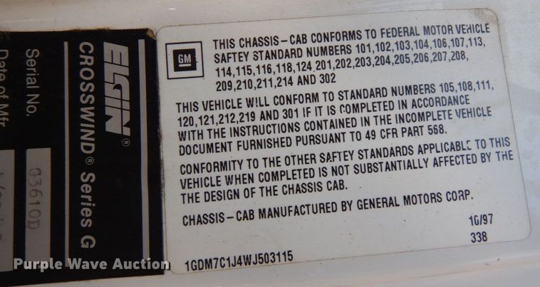 image for item MF9556 1998 GMC T7500  street sweeper truck