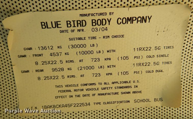 image for item DK0945 2005 Blue Bird Vision  school bus