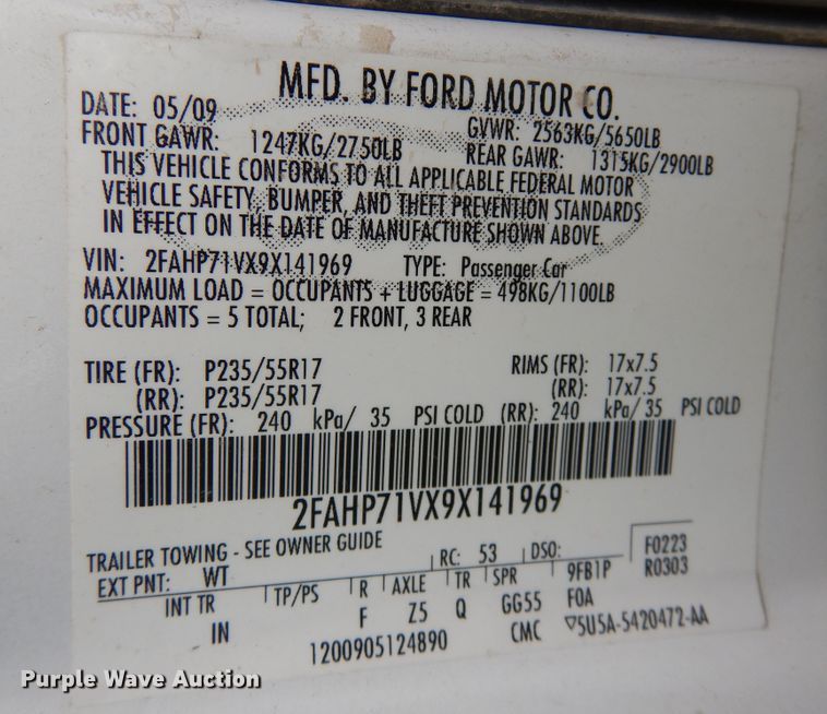 image for item DK0946 2009 Ford Crown Victoria Police Interceptor