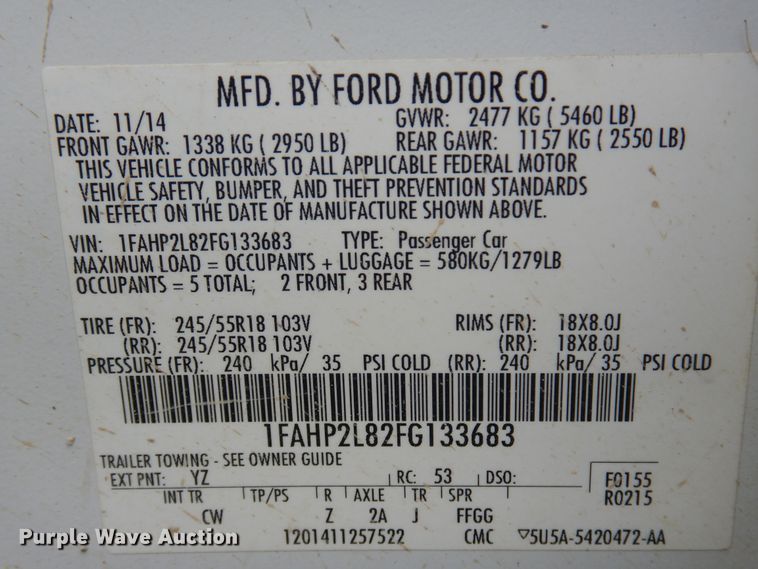 image for item DK0947 2015 Ford Taurus Police Interceptor