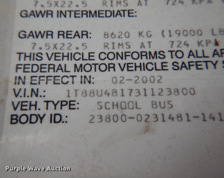 image for item DK0957 2003 Thomas Built  school bus