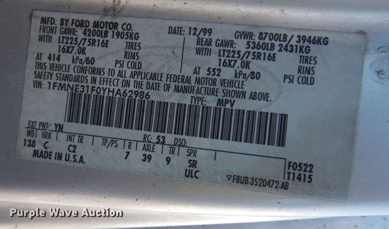 image for item DN1557 2000 Ford E350 XL Super Duty  van
