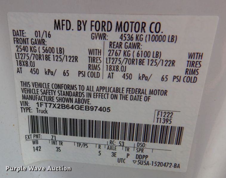 image for item DN7477 2016 Ford F250 Super Duty XLT  SuperCab pickup truck