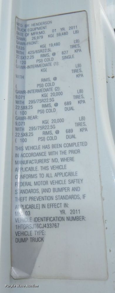 image for item DN7478 2012 International WorkStar 7600  dump truck