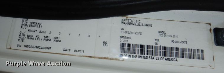 image for item DN7478 2012 International WorkStar 7600  dump truck