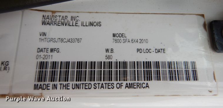 image for item DN7478 2012 International WorkStar 7600  dump truck