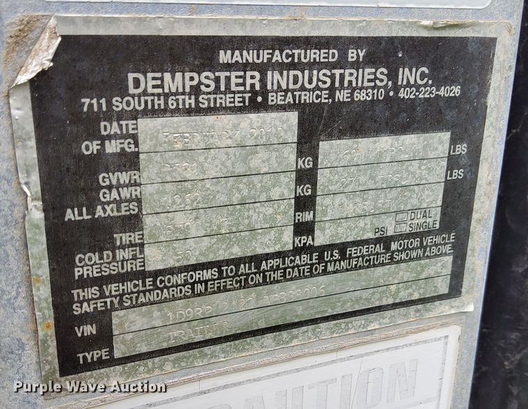 image for item DN7484 2010 Dempster  recycle trailer