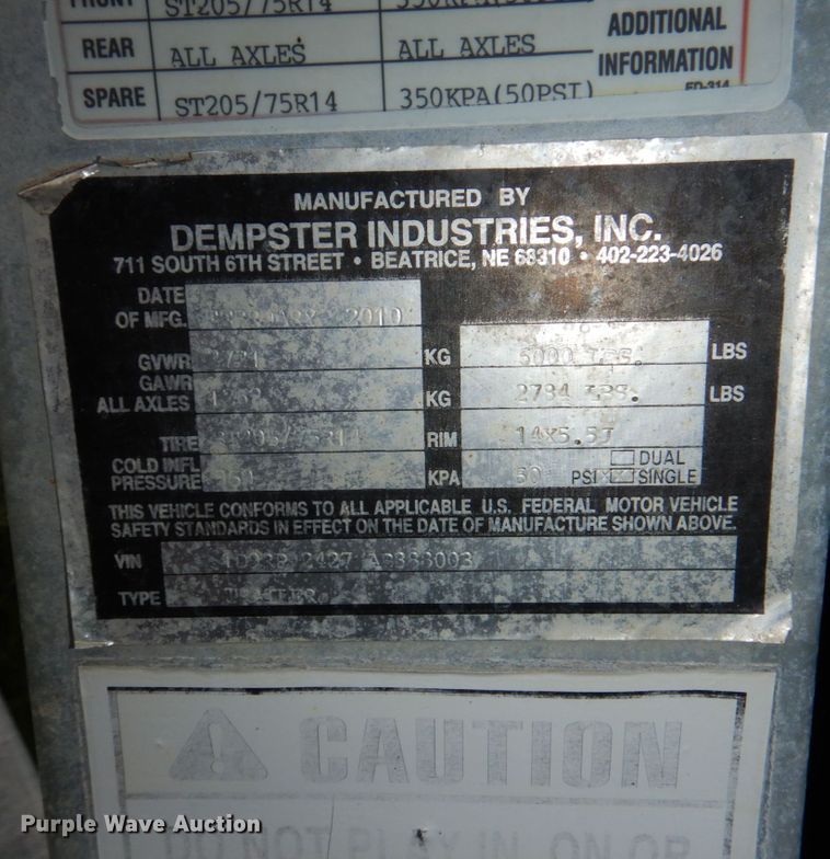 image for item DN7485 2010 Dempster  recycle trailer