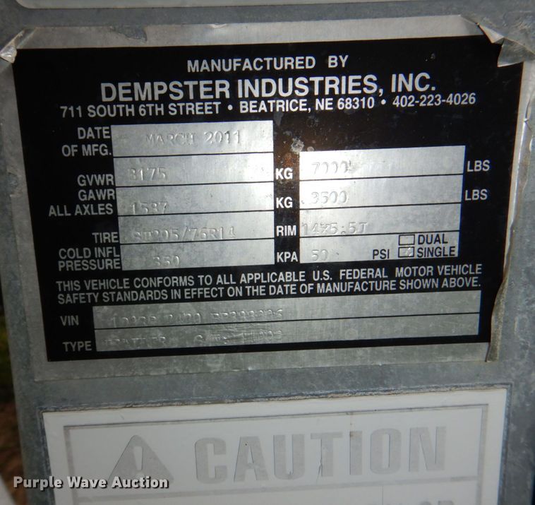 image for item DN7488 2011 Dempster  recycle trailer