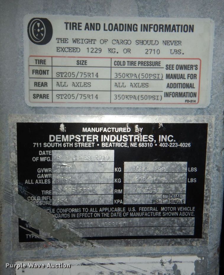 image for item DN7489 2010 Dempster  recycle trailer