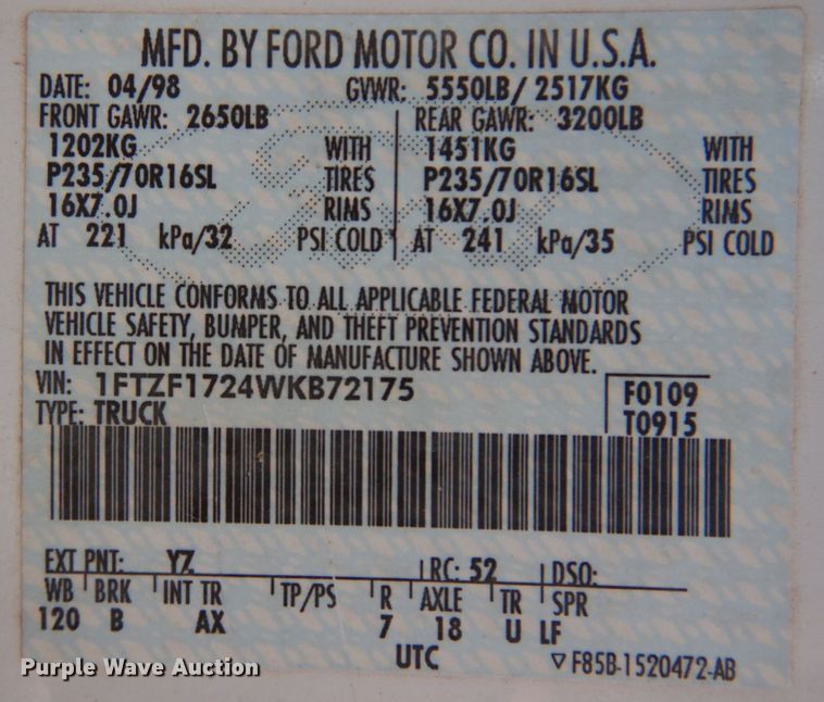 image for item DP3992 1998 Ford F150  pickup truck