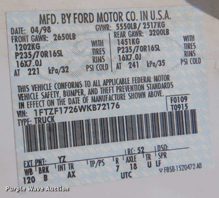 image for item DP3993 1998 Ford F150  pickup truck