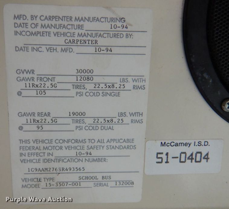 image for item DP3997 1994 Carpenter  school bus