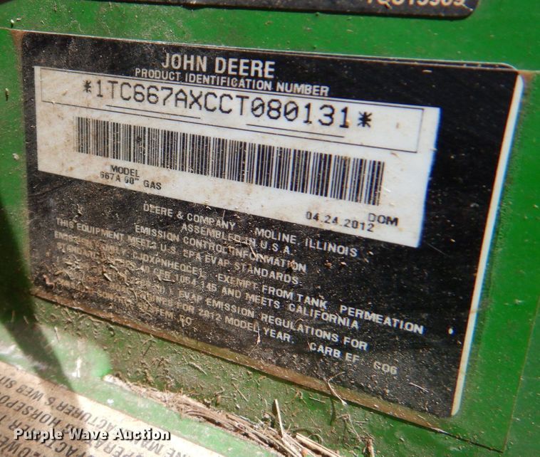image for item DP4175 2012 John Deere 667A  ZTR lawn mower