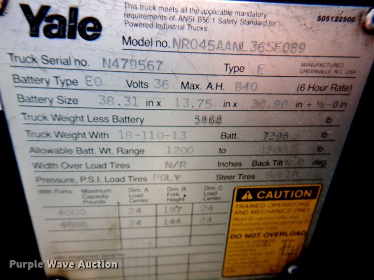 image for item DP4198 2015 Yale NR045AANL36SE089  forklift