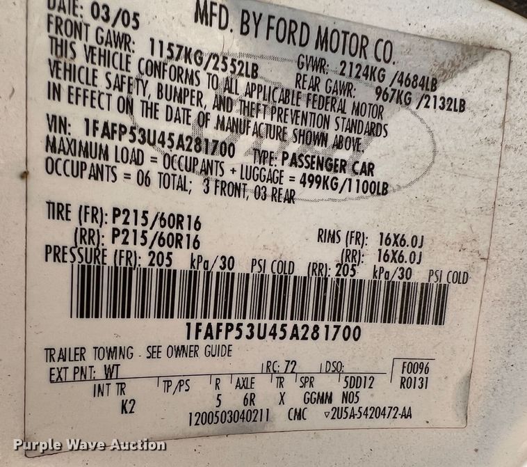 image for item DR1414 2005 Ford Taurus