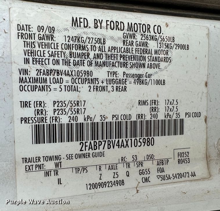 image for item DR1424 2010 Ford Crown Victoria Police Interceptor