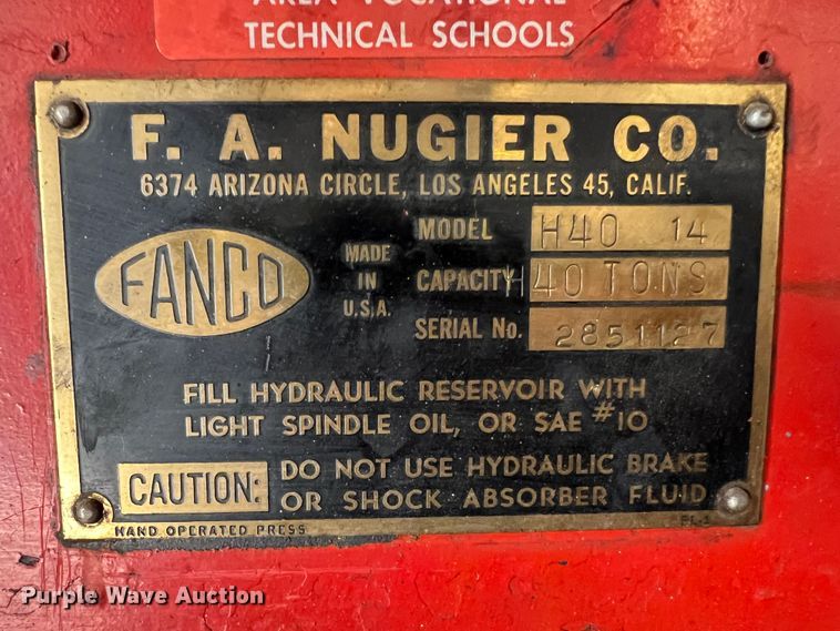 image for item DR1429 Fanco H40 14  press