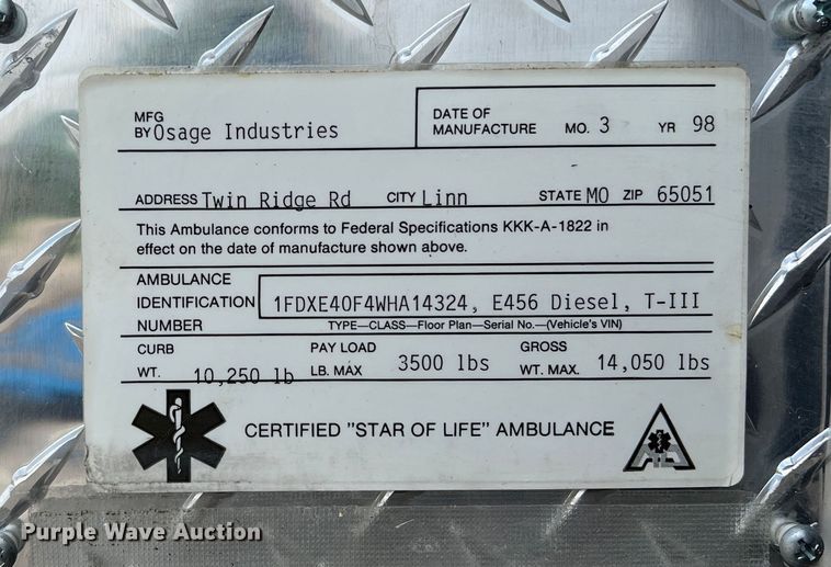 image for item DR1524 1998 Ford E450 Super Duty  ambulance