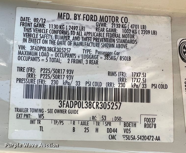 image for item HL9032 2012 Ford Fusion