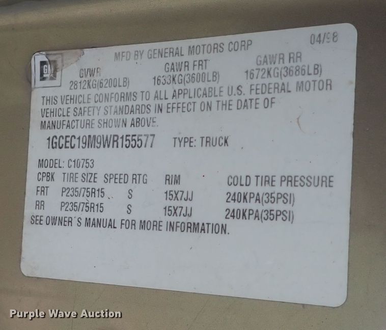 image for item HR9929 1998 Chevrolet 1500  Ext. Cab pickup truck