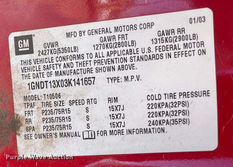 image for item IG9496 2003 Chevrolet Blazer  SUV