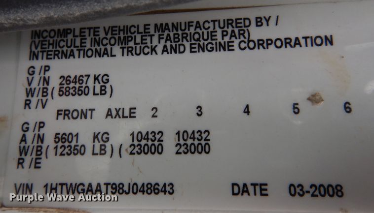 image for item JL9000 2008 International WorkStar 7400  dump truck