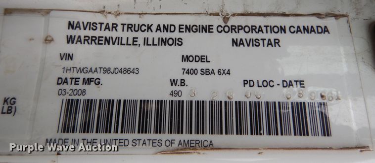 image for item JL9000 2008 International WorkStar 7400  dump truck