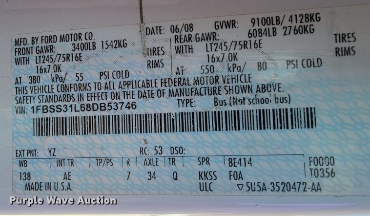 image for item JL9463 2008 Ford E350 Super Duty XL  van