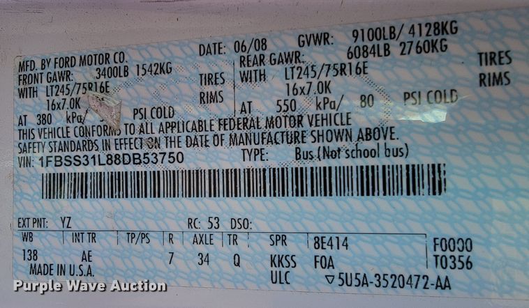 image for item JL9464 2008 Ford E350 Super Duty XL  van