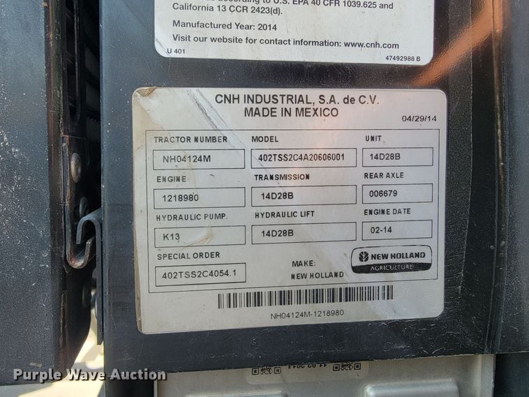 image for item JL9473 2014 New Holland TS6.120  MFWD tractor