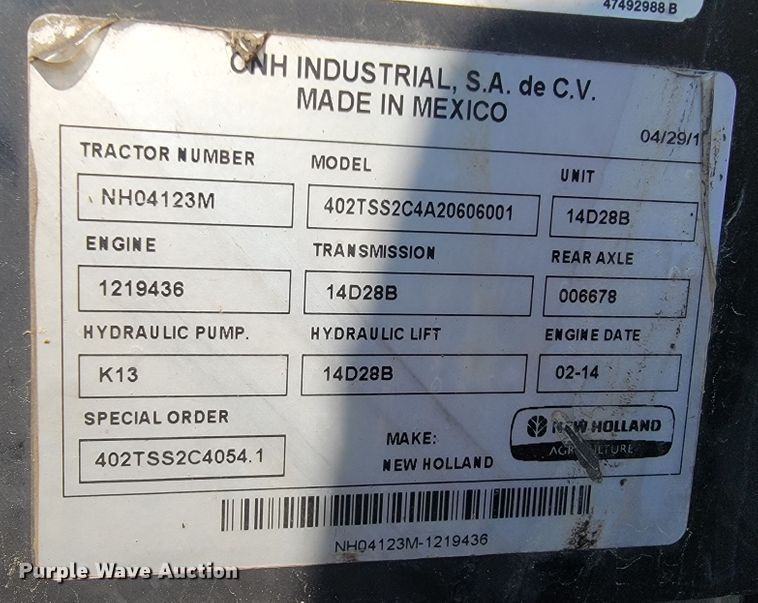 image for item JL9474 2014 New Holland TS6.120  MFWD tractor