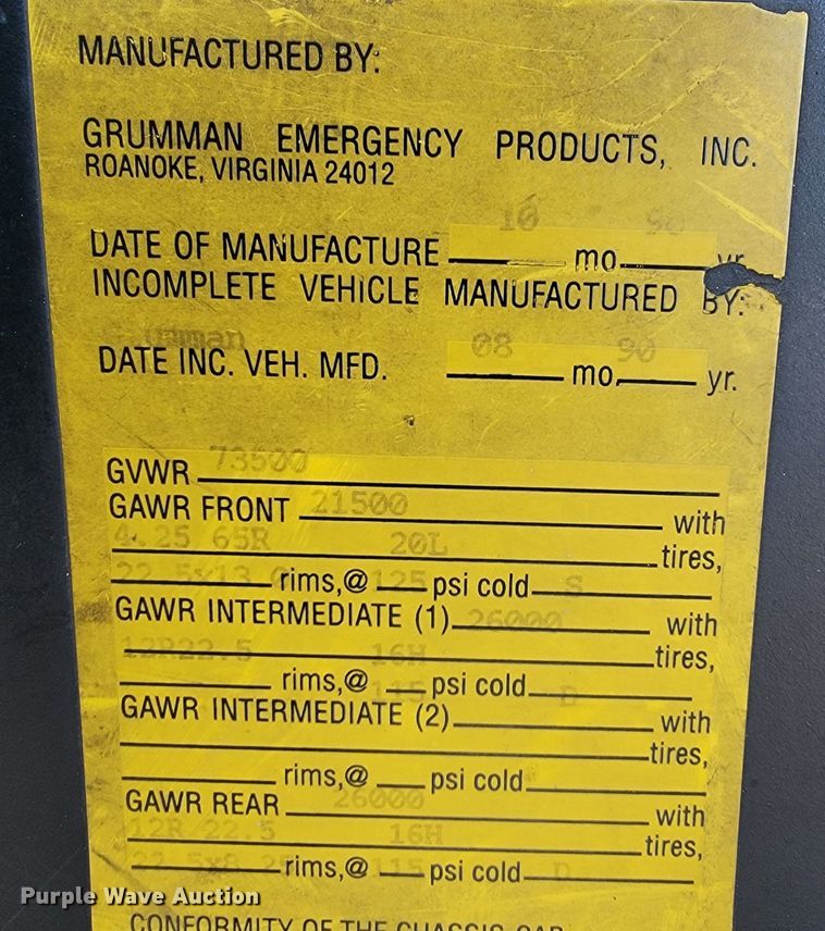 image for item JL9612 1990 Grumman  ladder fire truck