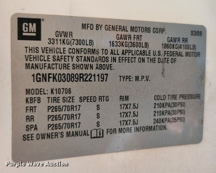 image for item JM9065 2009 Chevrolet Tahoe Police  SUV