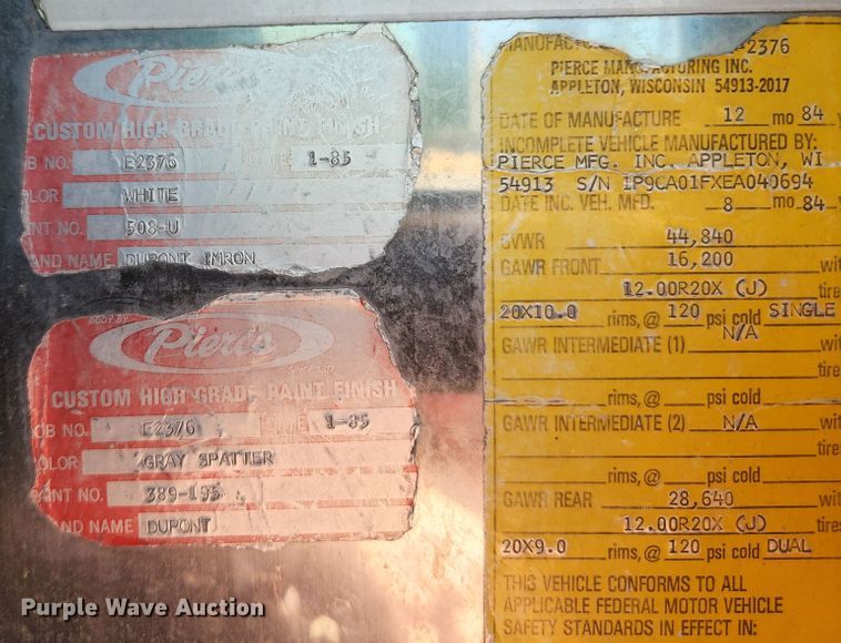 image for item JM9067 1985 Pierce Arrow  aerial platform fire truck