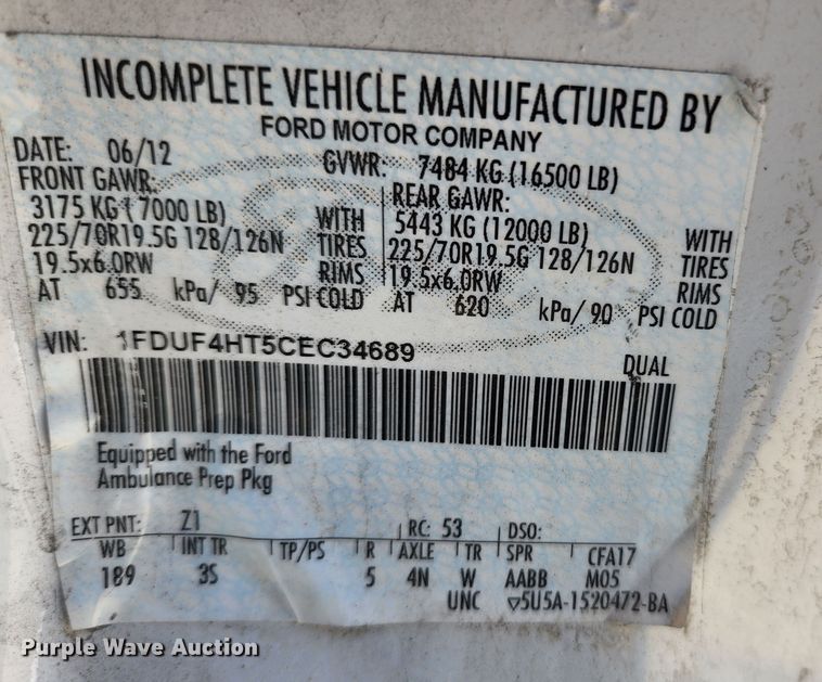 image for item JM9068 2012 Ford F450 Super Duty XLT  ambulance