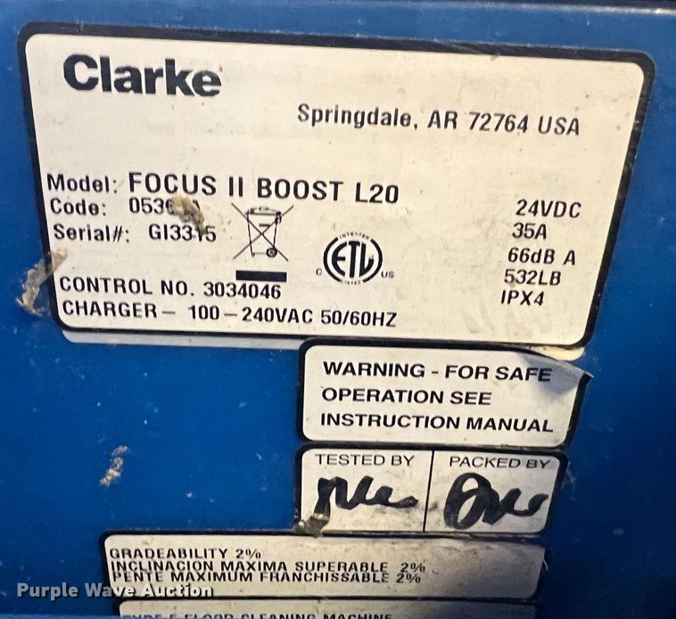 image for item KD9022 Clarke Focus II Boost L20  floor scrubber