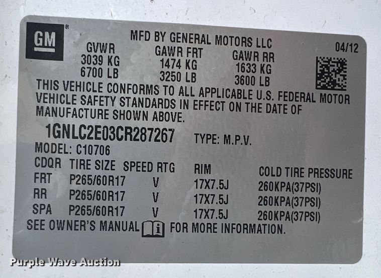 image for item KN9529 2012 Chevrolet Tahoe Police  SUV