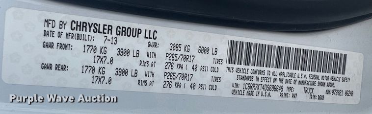 image for item KN9537 2013 Dodge Ram 1500  Crew Cab pickup truck