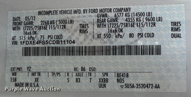 image for item KN9540 2012 Ford E450  shuttle bus