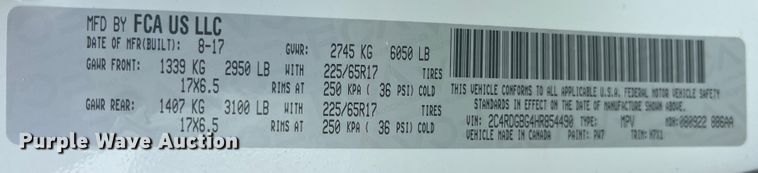 image for item KN9544 2017 Dodge Grand Caravan  handicap accessible van