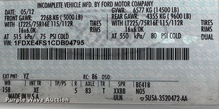 image for item KN9545 2012 Ford E450  shuttle bus