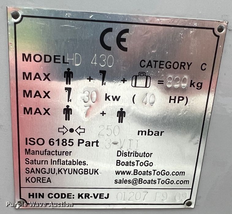 image for item KN9554 Saturn HD430  inflatable boat